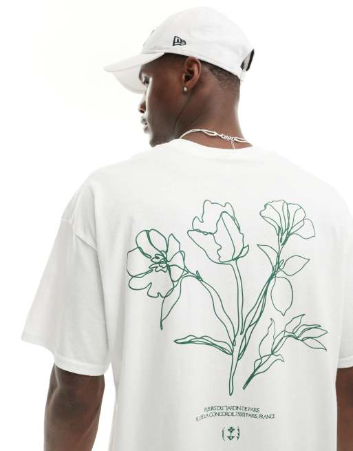 Camiseta blanca extragrande con estampado de flores en la espalda de ASOS DESIGN
