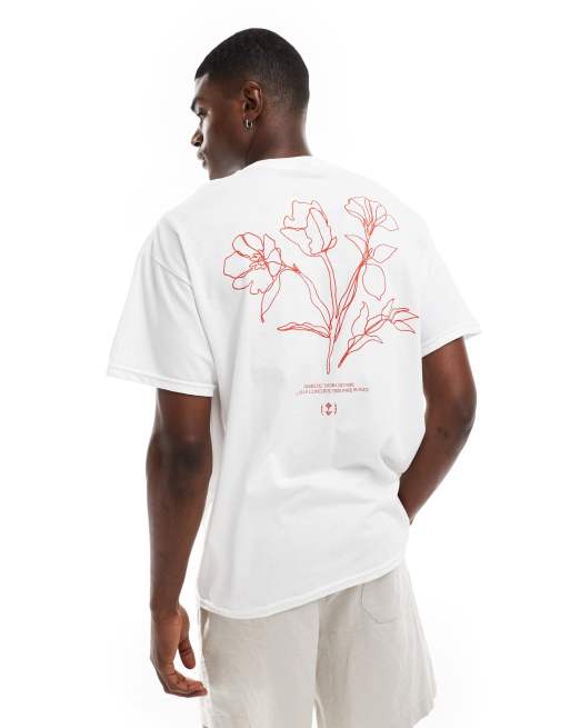 Camiseta blanca extragrande con estampado de flores en la espalda de ASOS DESIGN
