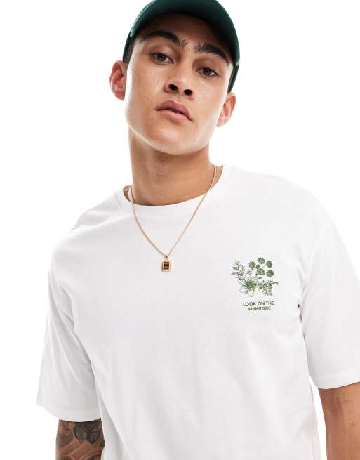 Camiseta blanca extragrande con estampado de flores en la espalda de Selected Homme, 2 de 4