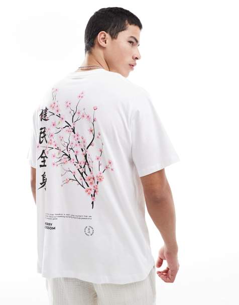 Camiseta blanca extragrande con estampado de flores japonesas de Jack & Jones - view 1