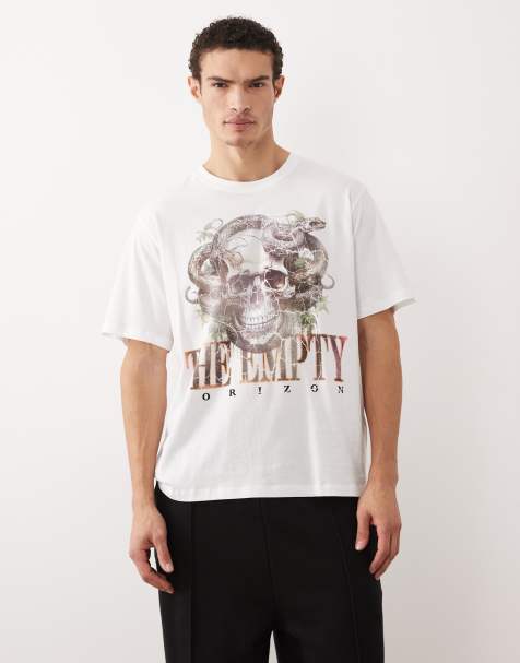 Camiseta blanca extragrande con estampado de gira mundial y calavera en la espalda de Jack & Jones - view 1