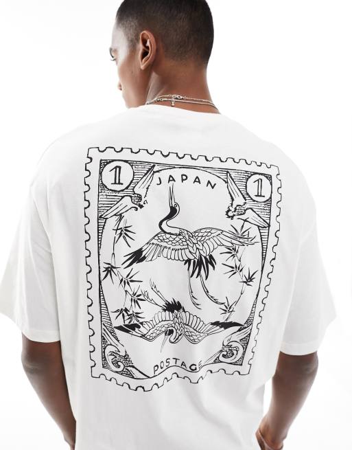 Camiseta blanca extragrande con estampado de Japón en la espalda de Selected Homme 