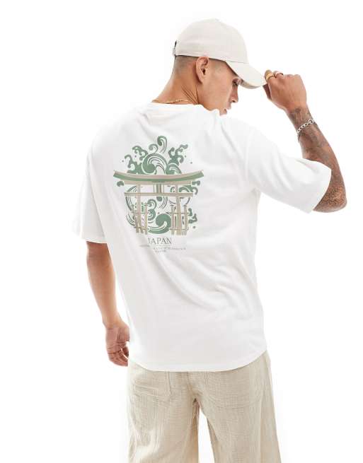 Camiseta blanca extragrande con estampado de Japón en la espalda de Selected Homme