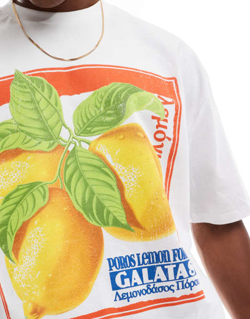 Camiseta blanca extragrande con estampado de limones en la parte delantera de ASOS DESIGN, 3 de 4