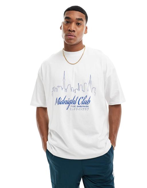 Camiseta blanca extragrande con estampado de línea del horizonte en el pecho de ASOS DESIGN