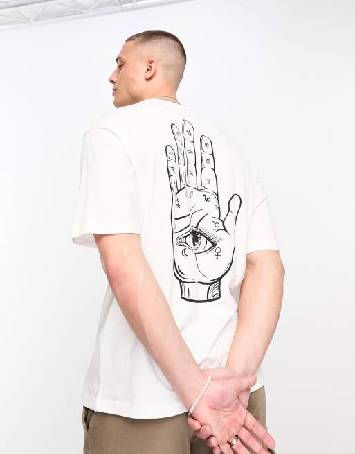Camiseta blanca extragrande con estampado de mano de Hamsa en la espalda de Jack & Jones Originals