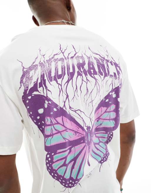 Camiseta blanca extragrande con estampado de mariposa en la espalda de Jack & Jones