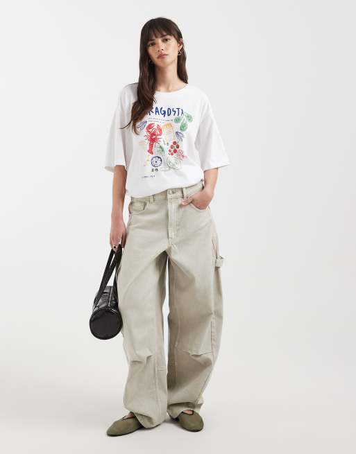 Camiseta blanca extragrande con estampado de marisco de ONLY, 2 de 4