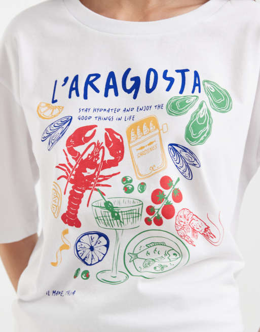 Camiseta blanca extragrande con estampado de marisco de ONLY, 3 de 4