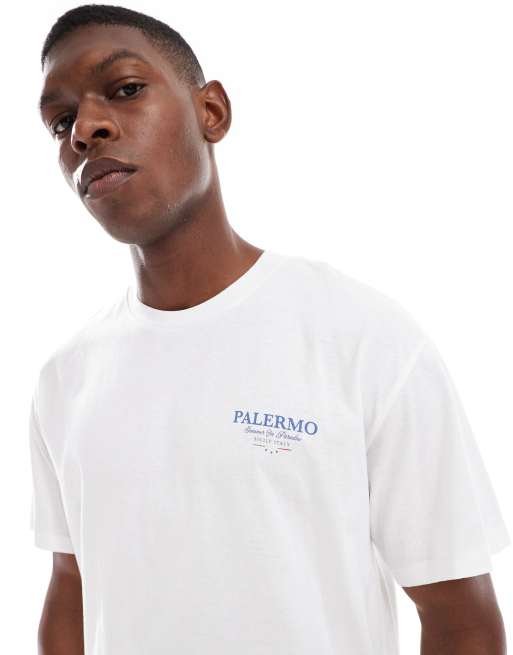 Camiseta blanca extragrande con estampado de Palermo en la espalda