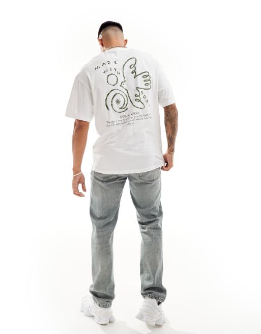 Camiseta blanca extragrande con estampado de paloma en la espalda de Jack & Jones