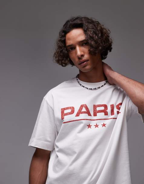 Camiseta blanca extragrande con estampado de "Paris" de Topman - view 1
