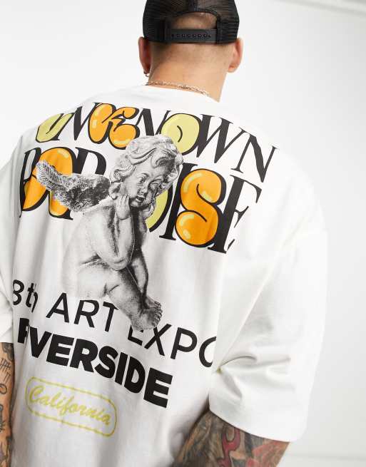 Camiseta blanca extragrande con estampado de querubín en la parte delantera de ASOS DESIGN