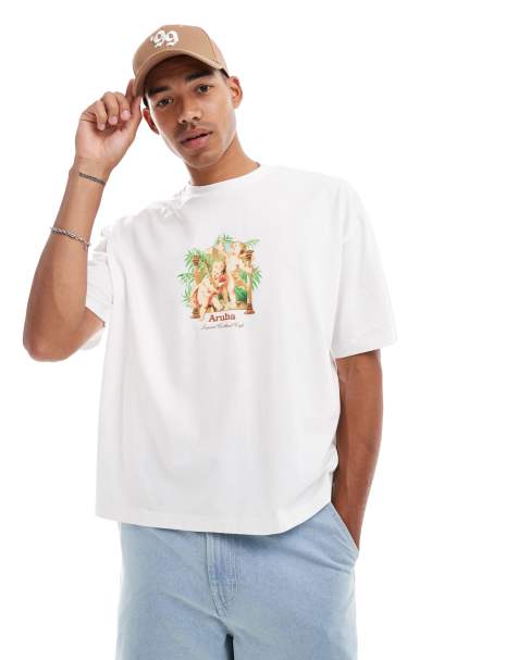 Camiseta blanca extragrande con estampado de querubines en el pecho de ASOS DESIGN - view 1