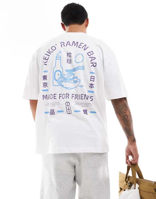 Camiseta blanca extragrande con estampado de ramen en la espalda de ASOS DESIGN