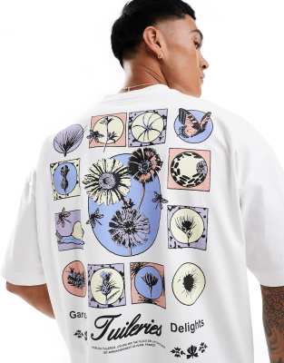Camiseta blanca extragrande con estampado de recuadros de flores en la espalda de ASOS DESIGN 