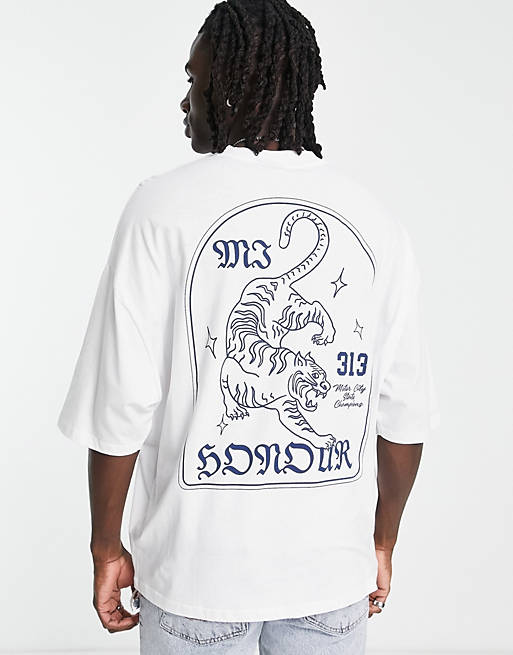 Hombre Other | Camiseta blanca extragrande con estampado de tigre en pecho y espalda de ASOS DESIGN - XX61357