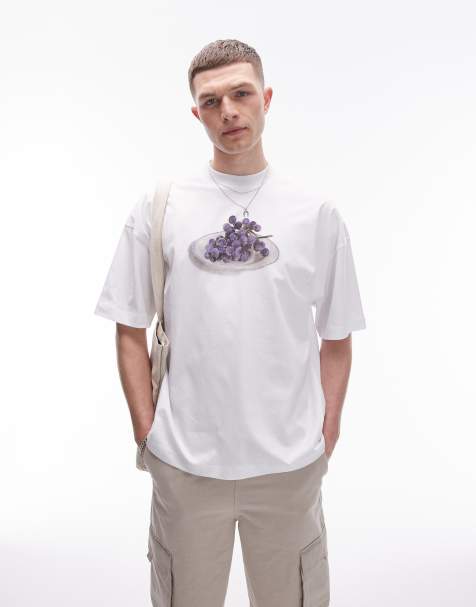 Camiseta blanca extragrande con estampado de uvas de Topman - view 1