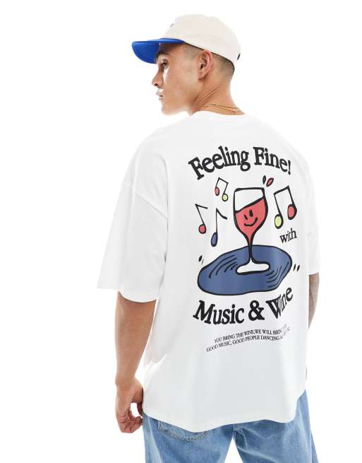 Camiseta blanca extragrande con estampado de vino estilo dibujos animados en la espalda de ASOS DESIGN
