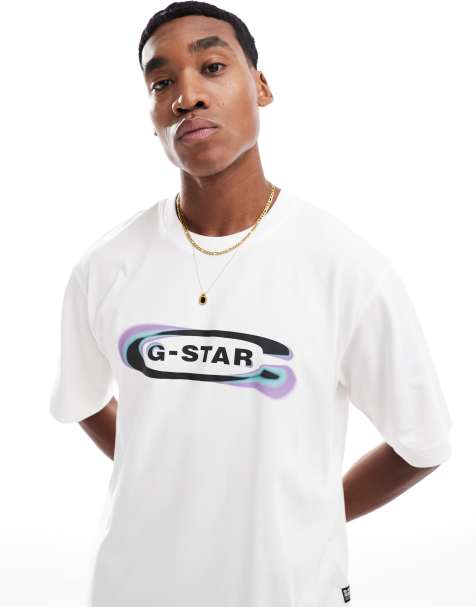 Camiseta blanca extragrande con estampado degradado del logo Old Skool de G-Star - view 1