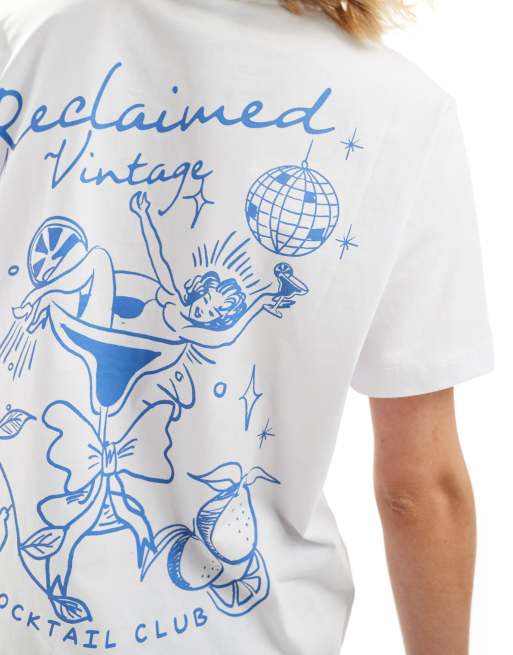 Camiseta blanca extragrande con estampado discotequero "Cocktail" de Reclaimed Vintage, 4 de 4