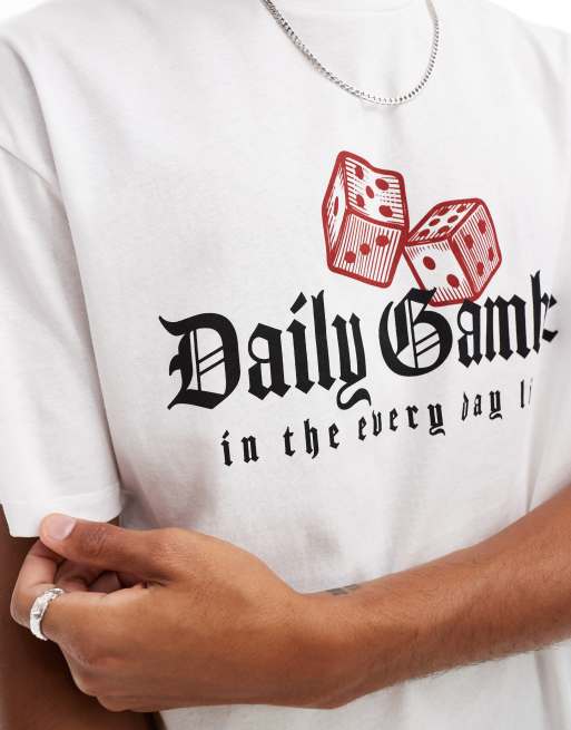 Camiseta blanca extragrande con estampado en el pecho "Daily Gamble" de ADPT, 3 de 4