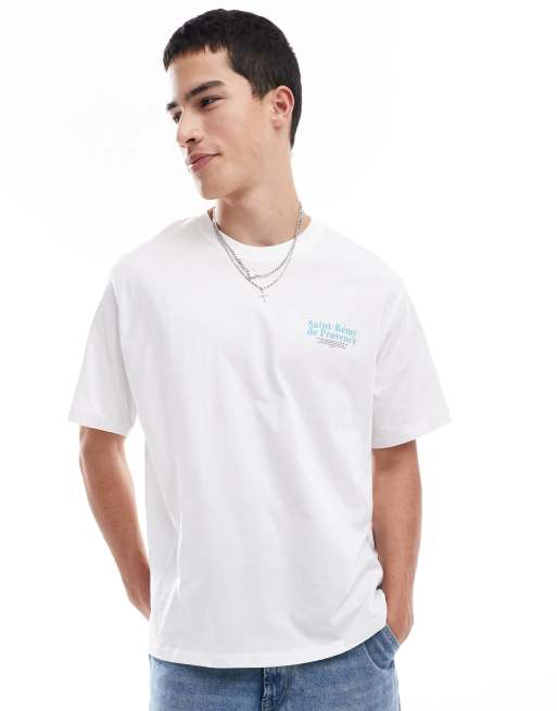 Camiseta blanca extragrande con estampado francés de Jack & Jones, 4 de 4