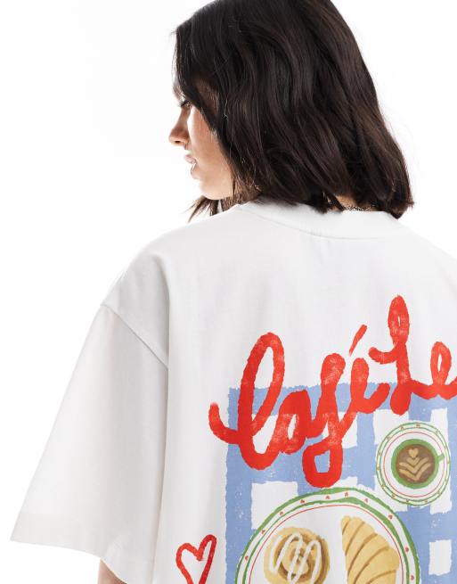 Camiseta blanca extragrande con estampado gráfico "Cafe Lé Espresso" en la espalda de ASOS DESIGN, 3 de 4