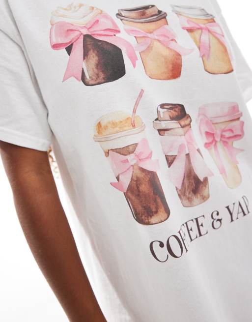 Camiseta blanca extragrande con estampado gráfico "Coffee and Yap" de Miss Selfridge, 4 de 4
