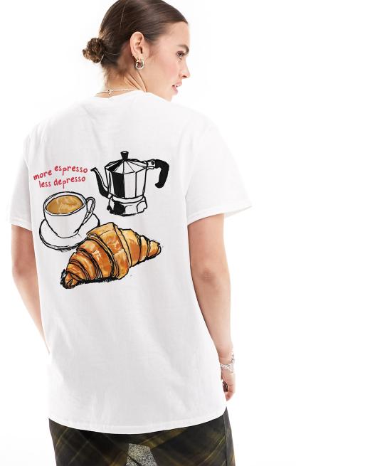 Camiseta blanca extragrande con estampado gráfico de café y cruasán de ASOS DESIGN