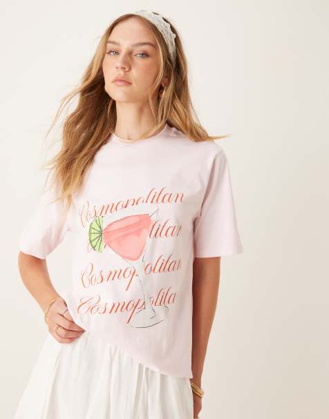 Camiseta blanca extragrande con estampado gráfico de cóctel cosmopolitan de ASOS DESIGN - view 1