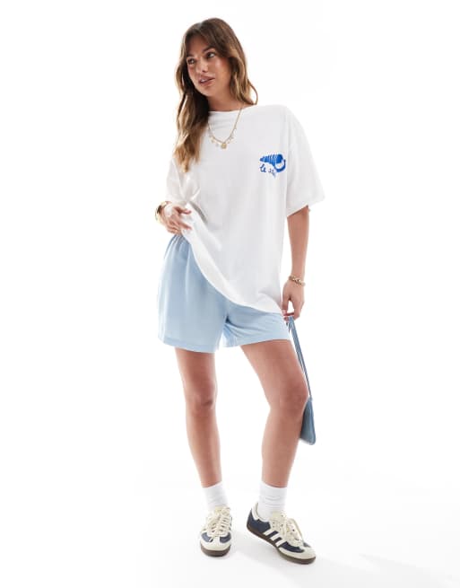 Camiseta blanca extragrande con estampado gráfico de conchas en la espalda de tejido efecto lino de ASOS DESIGN, 2 de 4