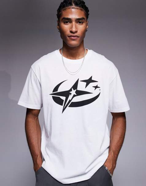 Camiseta blanca extragrande con estampado gráfico de estrellas en el pecho de ADPT - view 1