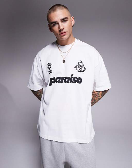 Camiseta blanca extragrande con estampado gráfico de fútbol de ASOS DESIGN , 4 de 4