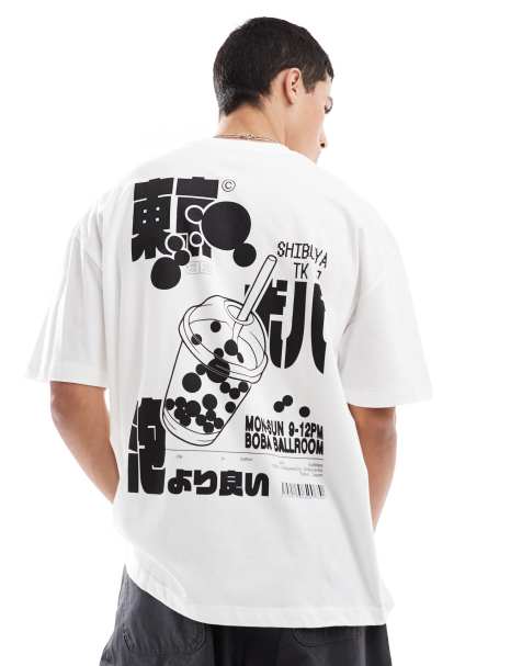 Camiseta blanca extragrande con estampado gráfico de té de burbujas de ASOS DESIGN - view 1