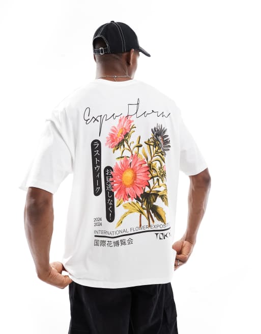 Camiseta blanca extragrande con estampado gráfico floral de ASOS DESIGN