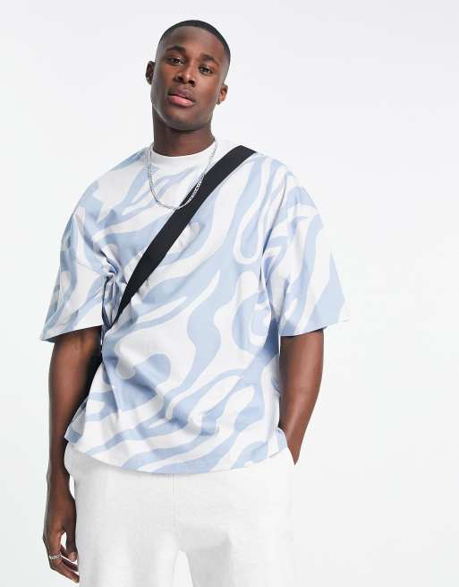 Camiseta blanca extragrande con estampado integral marmoleado de Topman