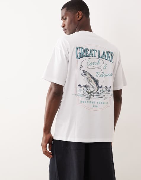 Camiseta blanca extragrande con estampado "Lake" y logo de New Look - view 1