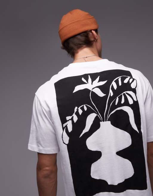 Camiseta blanca extragrande con estampado negro de jarrón color block de Topman