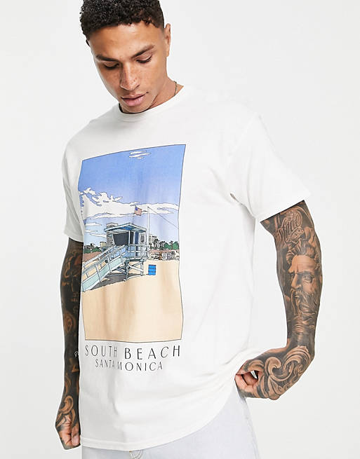 Hombre Other | Camiseta blanca extragrande con estampado playero de South Beach de Topman - VM61572