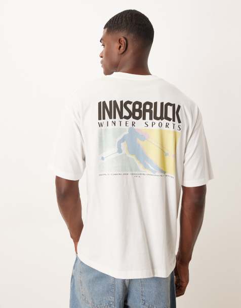 Camiseta blanca extragrande con gráfico deportivo de esquí de ASOS DESIGN - view 1