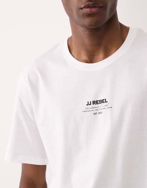Camiseta blanca extragrande con logo en la parte delantera de JJ Rebel, 3 de 5