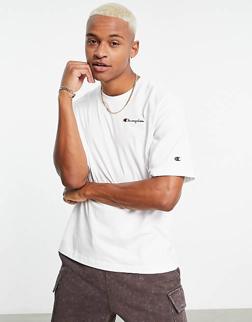 Hombre Tops | Camiseta blanca extragrande con logo pequeño de Champion - XV99604