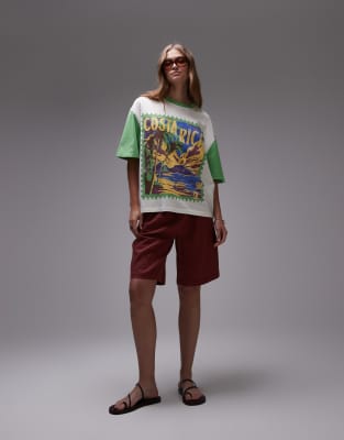 Camiseta blanca extragrande con mangas en contraste y estampado gráfico "Costa Rica" de Topshop - view 1