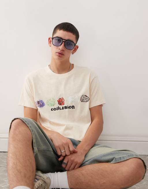Camiseta blanca extragrande de manga corta y corte antifit con detalles estampados de COLLUSION, 2 de 4