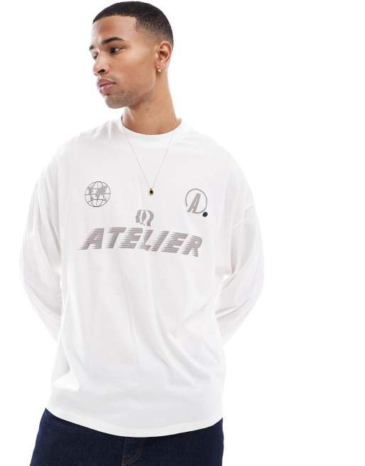Camiseta blanca extragrande de manga larga con estampado grafico deportivo de ASOS DESIGN ASOS