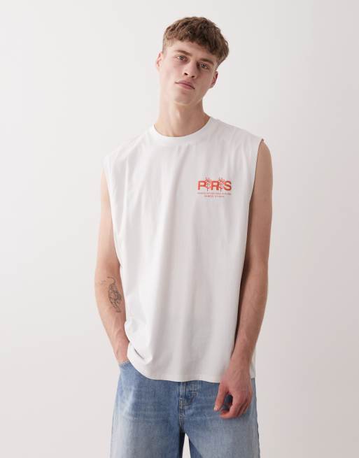 Camiseta blanca extragrande sin mangas con estampado floral en relieve de ASOS DESIGN, 3 de 5