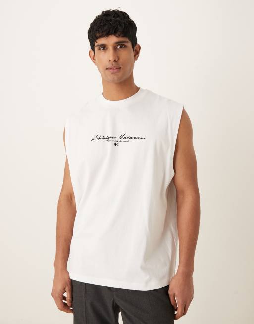 Camiseta blanca extragrande sin mangas con estampado gráfico de paisaje de ASOS DESIGN, 3 de 5