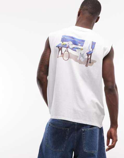 Camiseta blanca extragrande sin mangas con gráfico de tenis de ASOS DESIGN - view 1