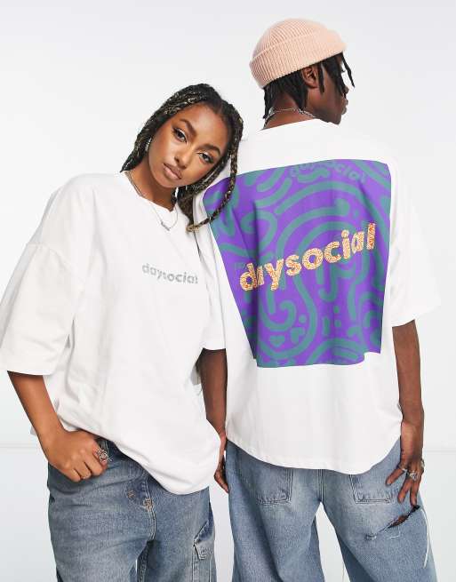 Camiseta blanca extragrande unisex con estampado gráfico abstracto en la parte trasera de tejido de punto grueso de ASOS Daysocial